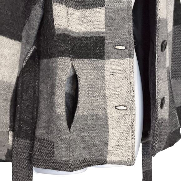 Appleseed’s Wool Blend Belted Jacket Textured Gray Black Cozy Coat Pockets Sz M - Picture 8 of 10